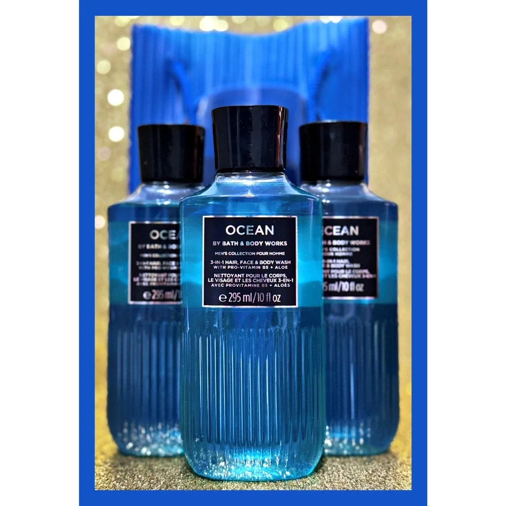Bath & Body Works 10 fl oz OCEAN for Men 3-in-1 Hair Face Body Wash Gel x3